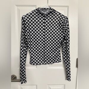 Black and White Checkered Long Sleeve Top